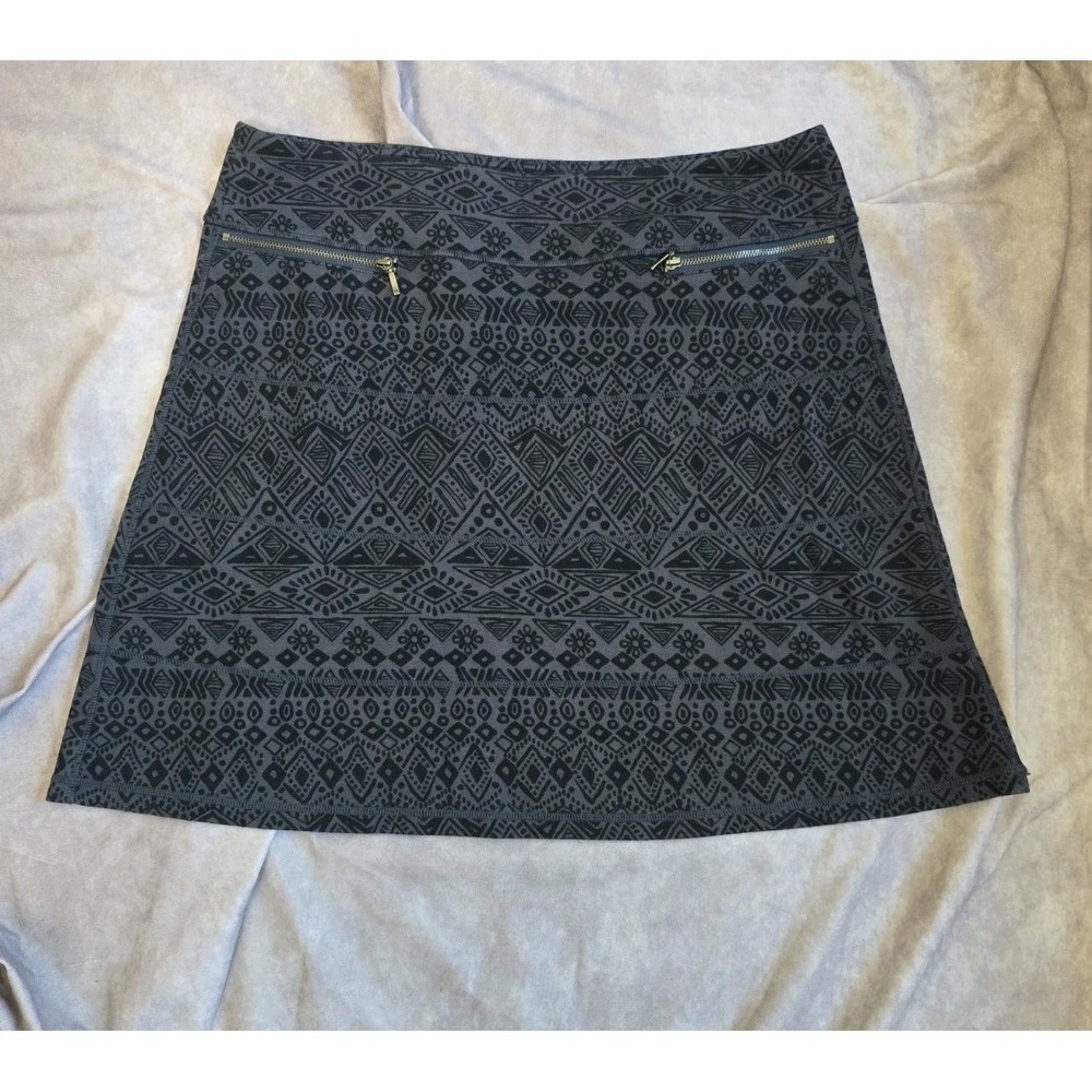 ATHLETA Cassava Strata Print Skirt Women's Size LARGE Gray And Black Zippers